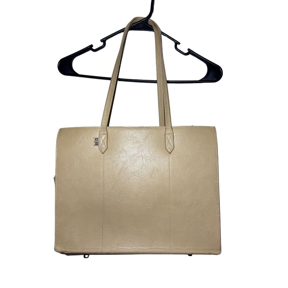 BÉIS The Large Work Tote Beige 15” Laptop Travel Bag Vegan Leather Shay Mitchell